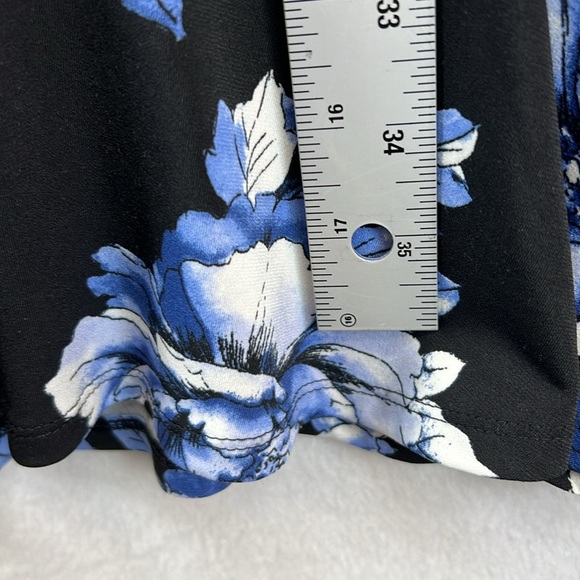 WHBM Knit Dress Sz M Black/Blue V-Neck 3/4 Sleeves Flared Hem Flounce Like New - Picture 11 of 11